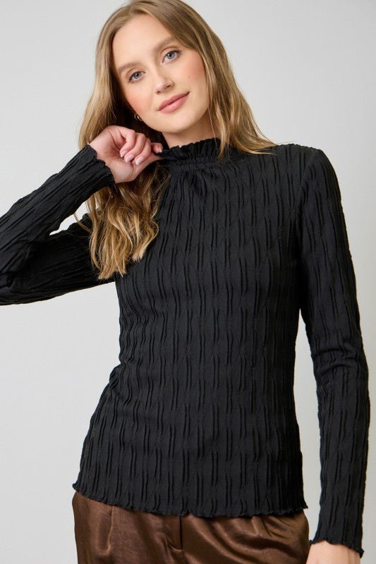 Black Lettuce Edge Textured Top - The Nines