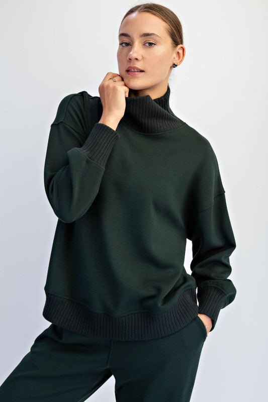 Luxe Scuba Ribbed Mock Neck Pullover - 5 Colors! - The Nines