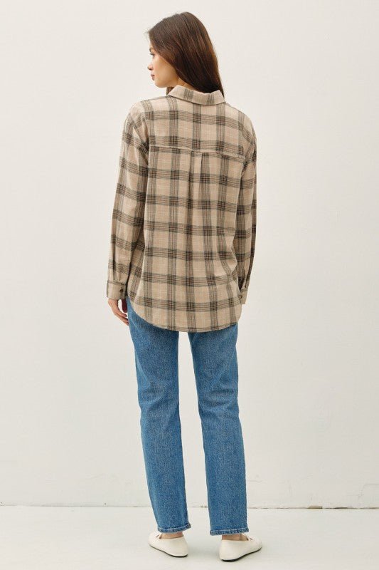 Mushroom & Olive Cotton Classic Plaid Top - The Nines