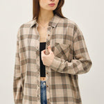 Mushroom & Olive Cotton Classic Plaid Top - The Nines