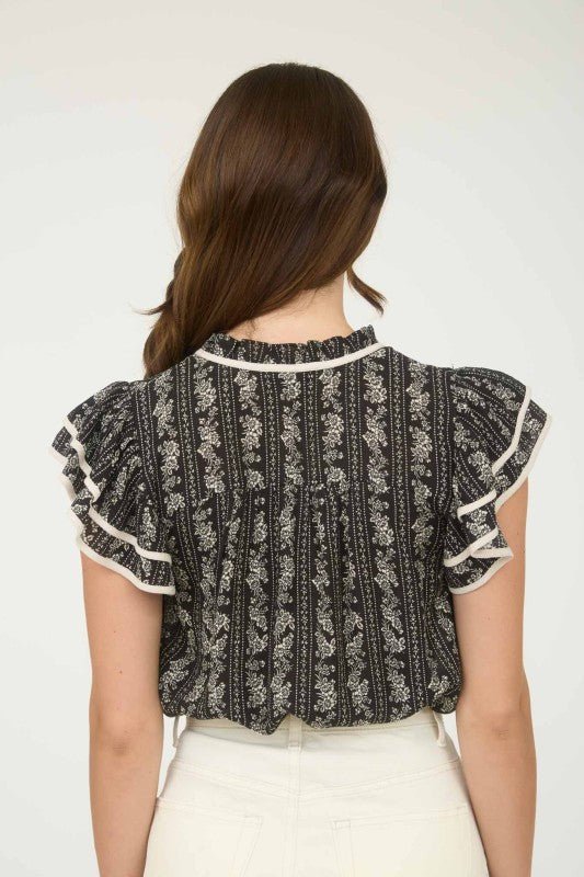 Striped Floral Tie Front Top - 2 colors! - The Nines
