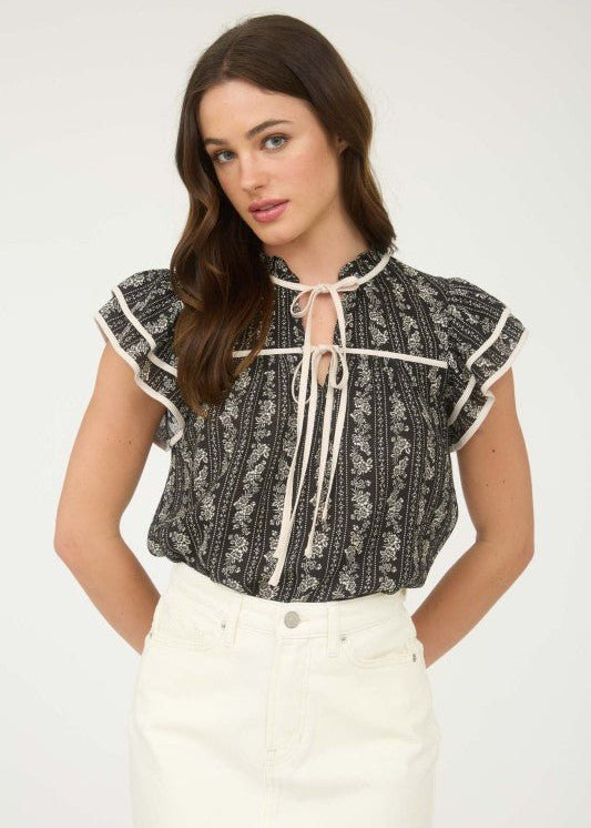 Striped Floral Tie Front Top - 2 colors! - The Nines
