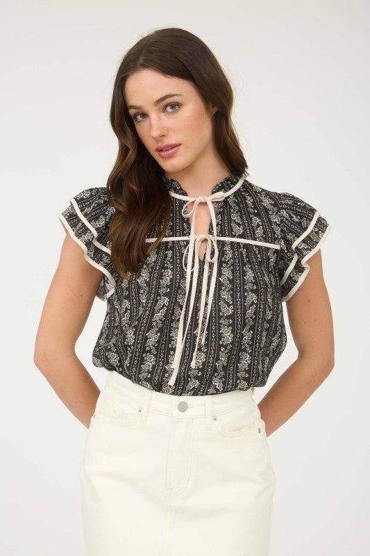 Striped Floral Tie Front Top - 2 colors! - The Nines