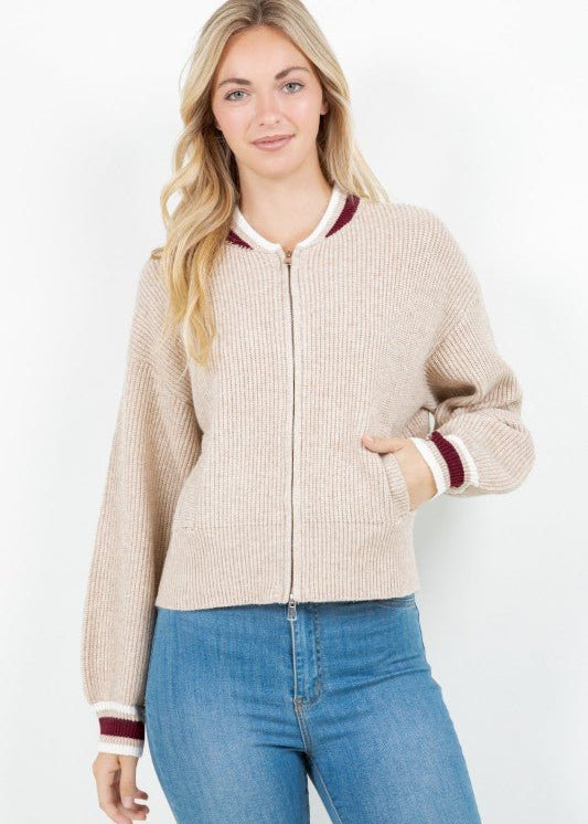 Taupe & Burgundy Sweater Jacket - The Nines