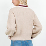 Taupe & Burgundy Sweater Jacket - The Nines