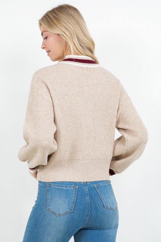 Taupe & Burgundy Sweater Jacket - The Nines