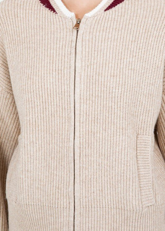 Taupe & Burgundy Sweater Jacket - The Nines