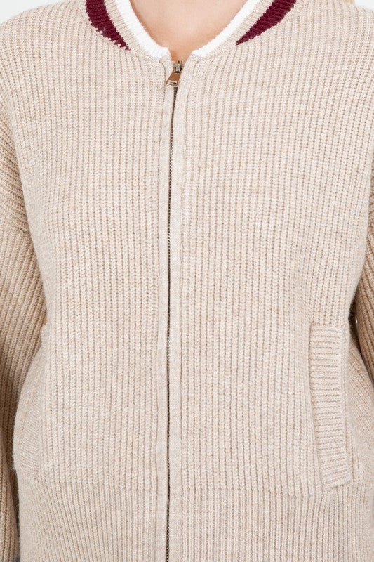 Taupe & Burgundy Sweater Jacket - The Nines