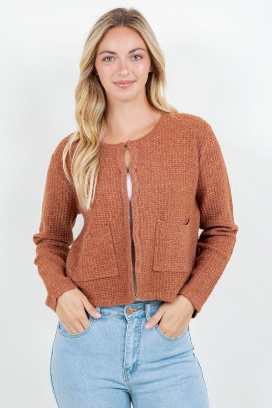 Rusty Keyhole Pocket Cardigan - The Nines