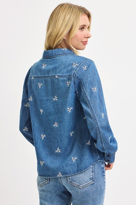 Leaf Embroidered Denim Top - FINAL SALE! - The Nines