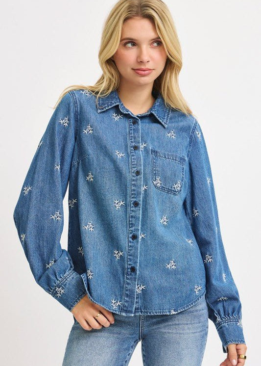 Leaf Embroidered Denim Top - FINAL SALE! - The Nines