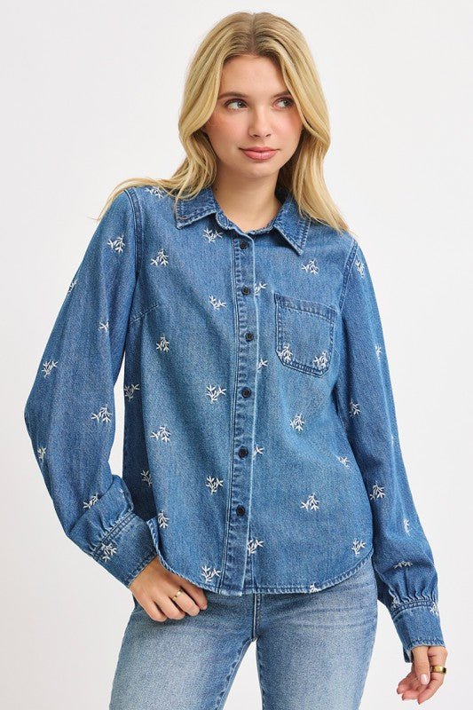 Leaf Embroidered Denim Top - FINAL SALE! - The Nines