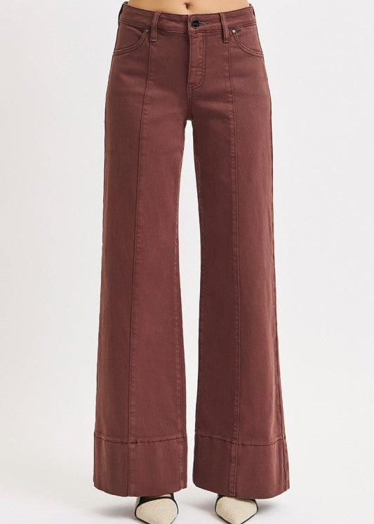 Risen Chocolate Brown Tummy Control Wide Leg - The Nines