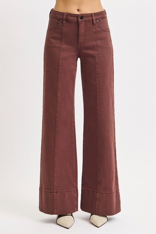 Risen Chocolate Brown Tummy Control Wide Leg - The Nines