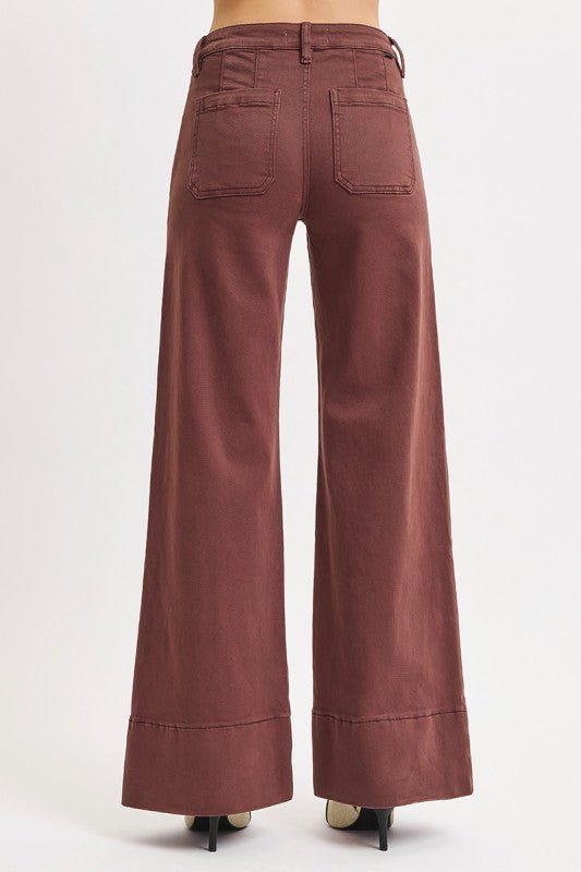 Risen Chocolate Brown Tummy Control Wide Leg - The Nines