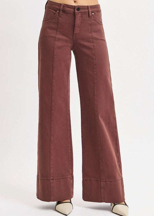 Risen Chocolate Brown Tummy Control Wide Leg - The Nines