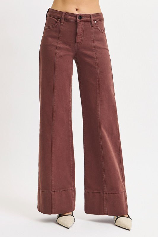 Risen Chocolate Brown Tummy Control Wide Leg - The Nines