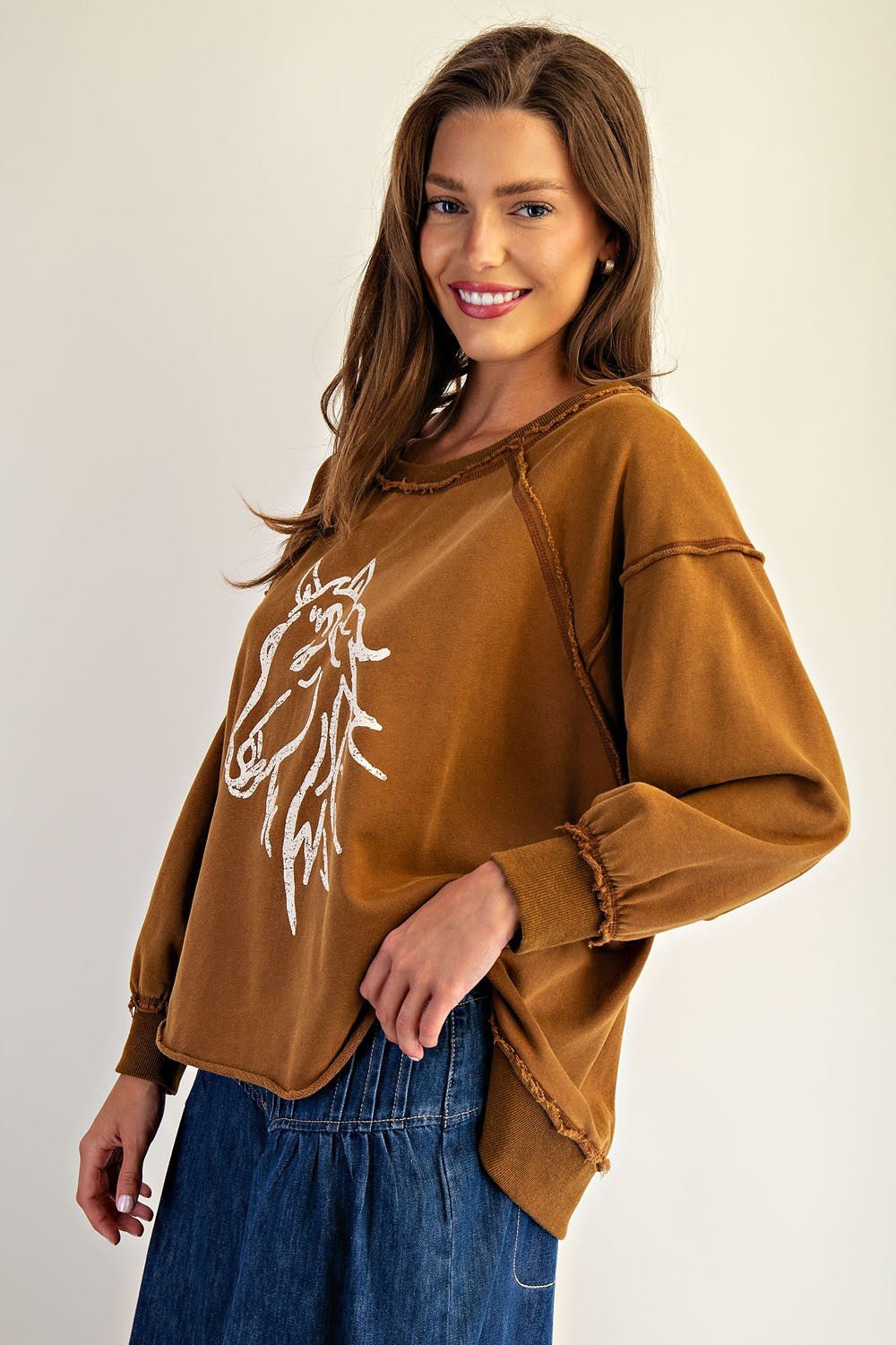 Rust Horse Sweatshirt Top - The Nines