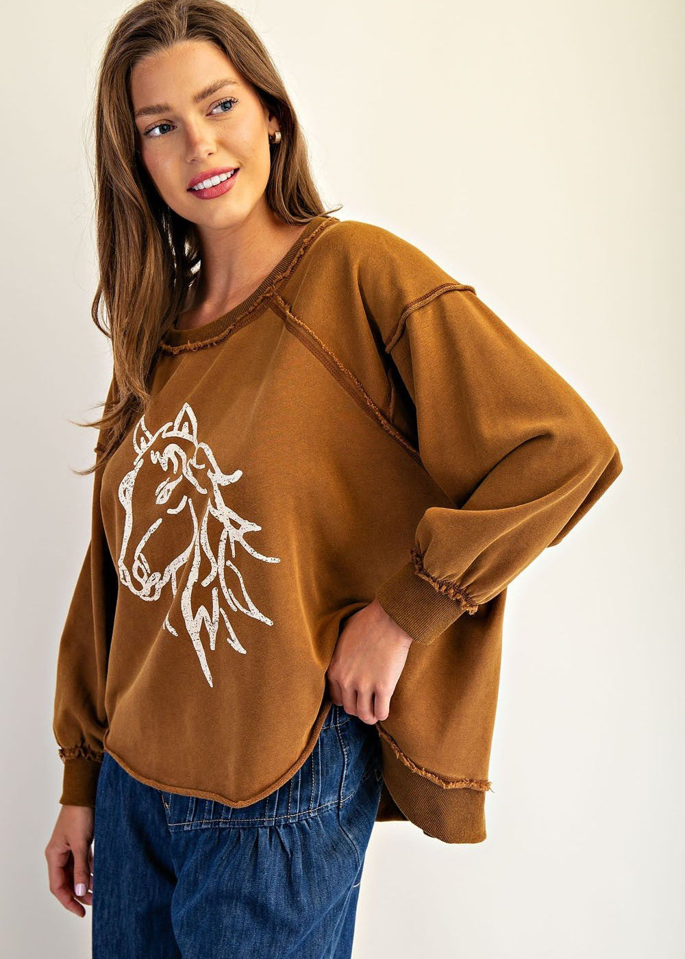 Rust Horse Sweatshirt Top - The Nines