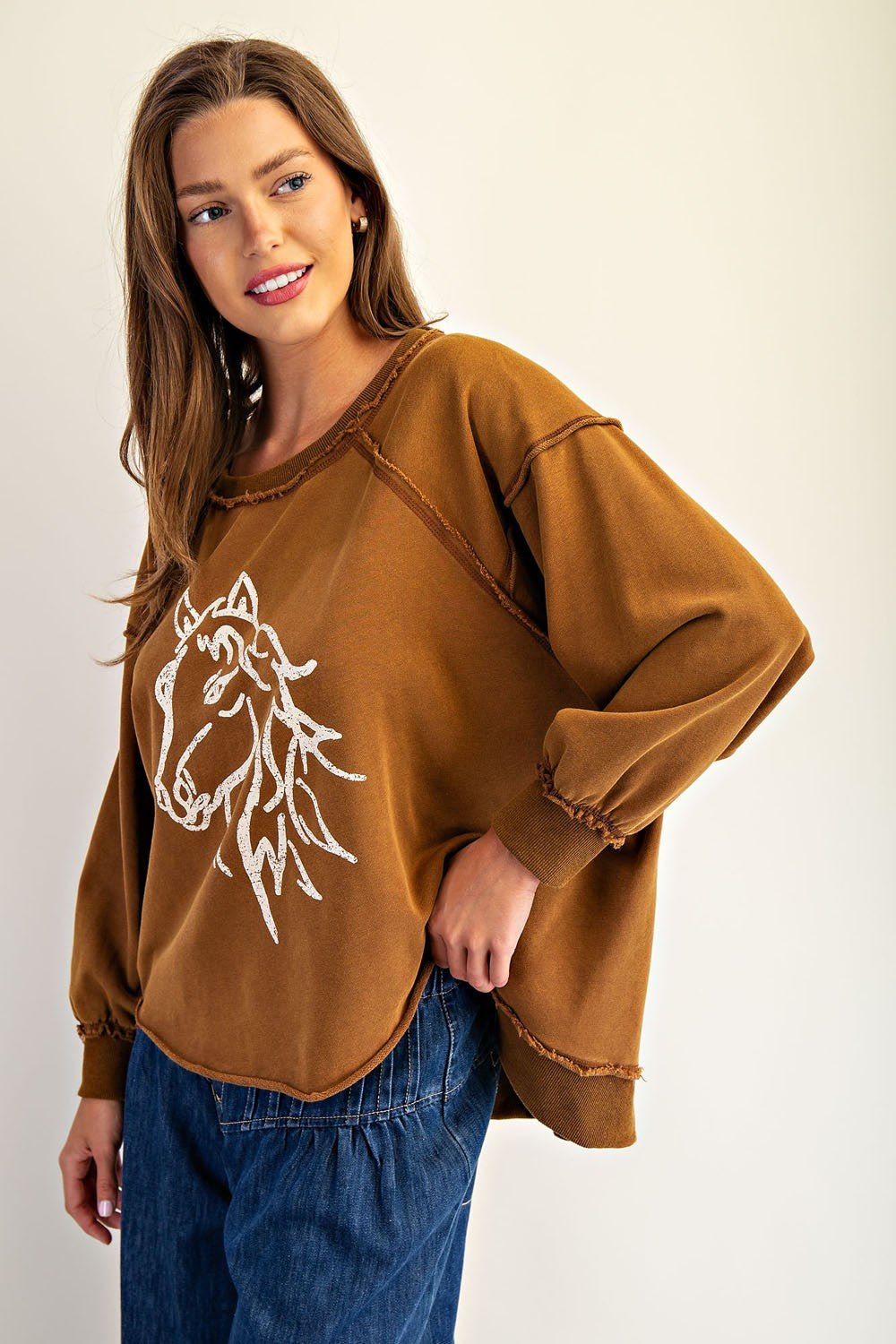 Rust Horse Sweatshirt Top - The Nines