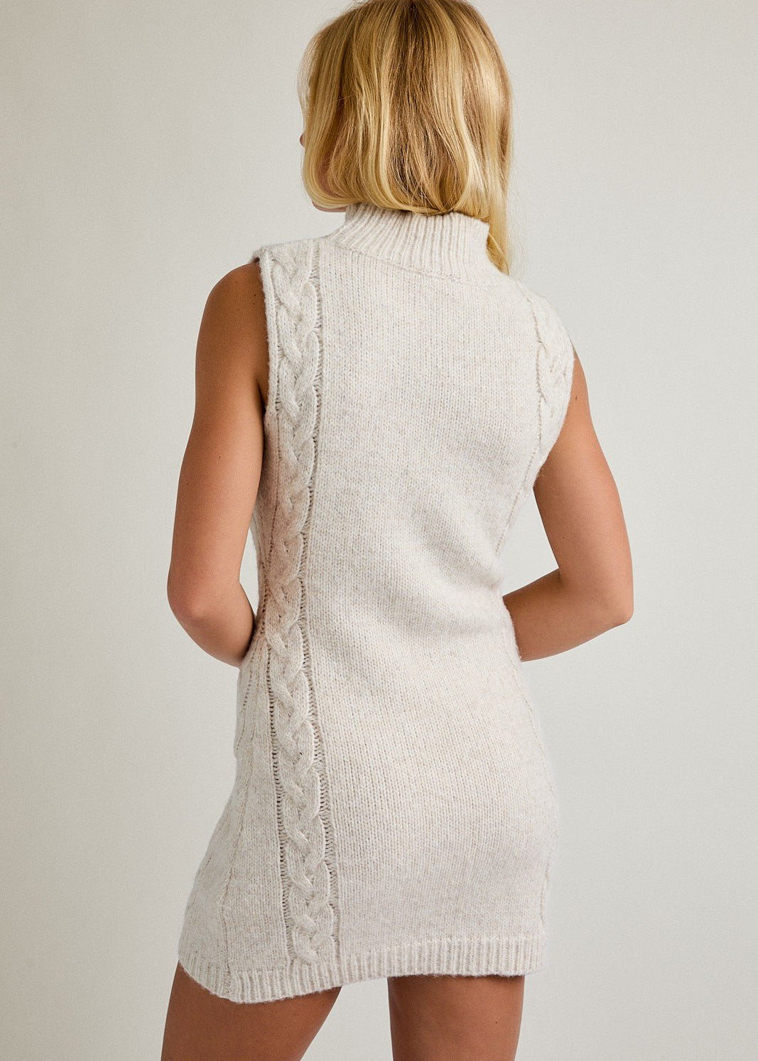 Sleeveless Cable Mock Sweater Dress - The Nines