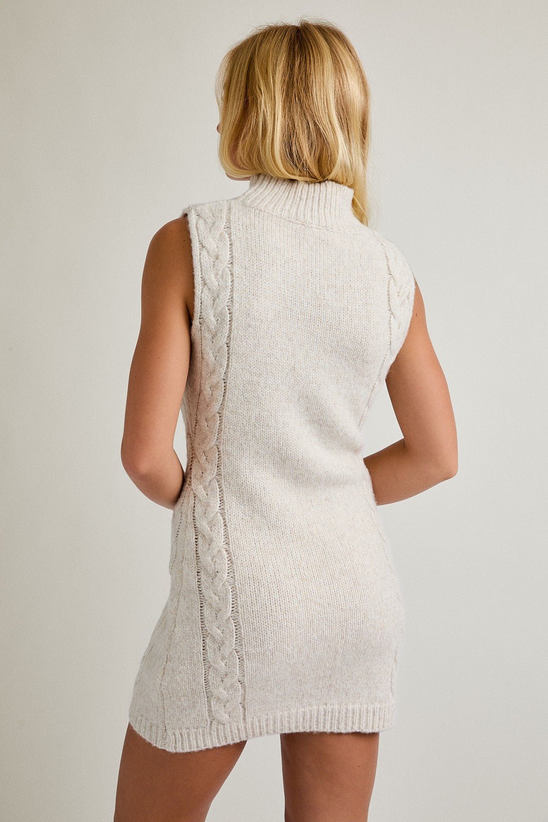 Sleeveless Cable Mock Sweater Dress - The Nines