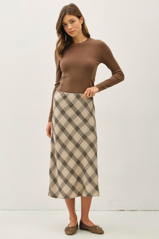 Plaid Midi Skirt - The Nines