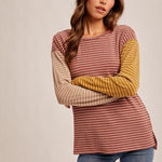 Striped Colorblock Crew Knit Long Sleeve - The Nines