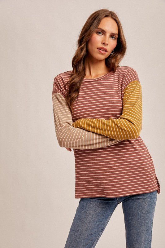 Striped Colorblock Crew Knit Long Sleeve - The Nines
