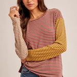 Striped Colorblock Crew Knit Long Sleeve - The Nines