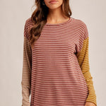 Striped Colorblock Crew Knit Long Sleeve - The Nines