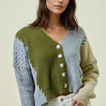Patchwork Olive Cardigan - The Nines