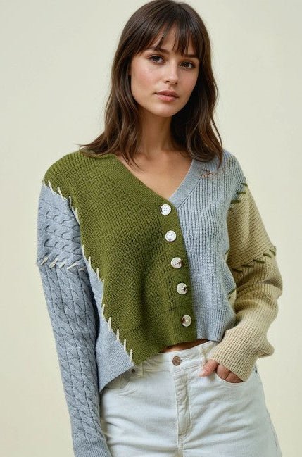 Patchwork Olive Cardigan - The Nines