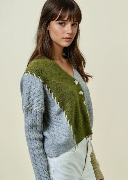 Patchwork Olive Cardigan - The Nines