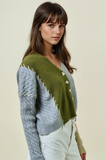 Patchwork Olive Cardigan - The Nines