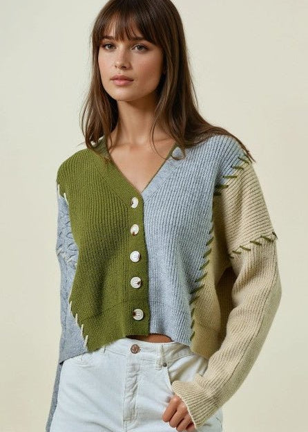 Patchwork Olive Cardigan - The Nines