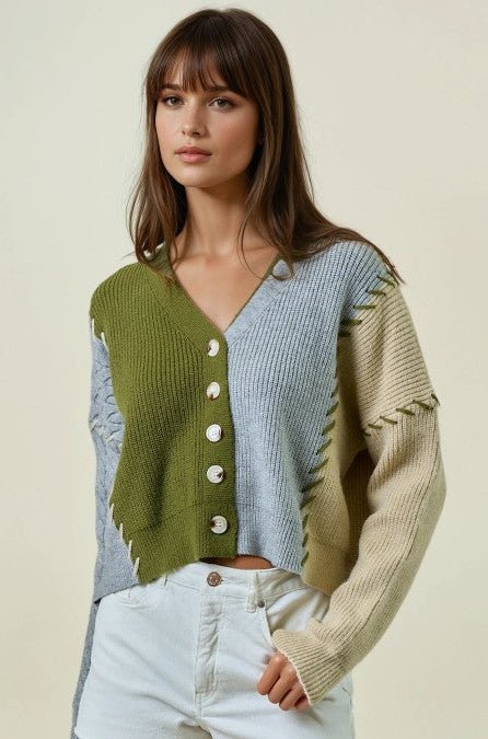 Patchwork Olive Cardigan - The Nines