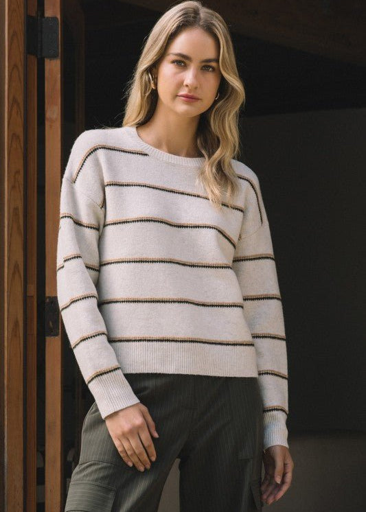 Ivory Camel Olive Crew Neck Sweater - The Nines