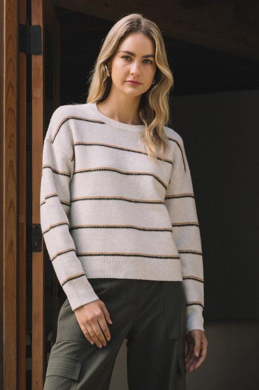 Ivory Camel Olive Crew Neck Sweater - The Nines