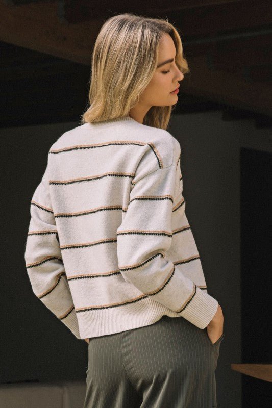 Ivory Camel Olive Crew Neck Sweater - The Nines