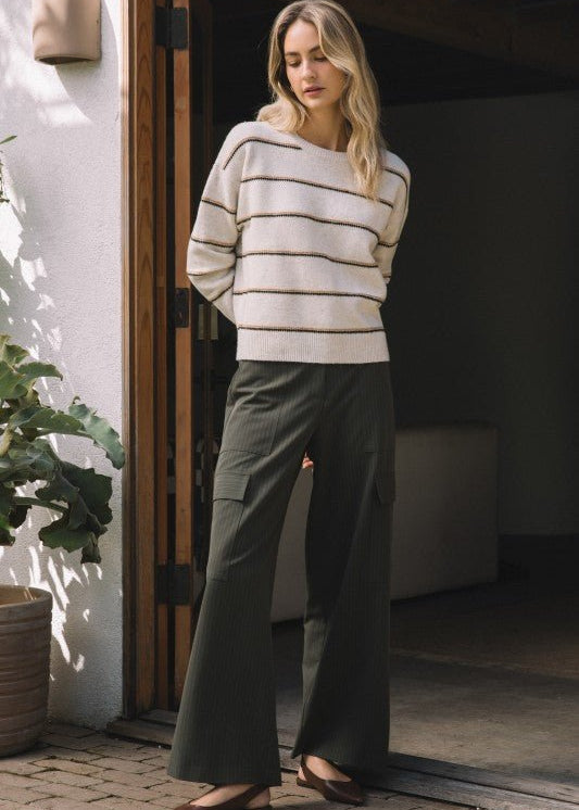 Ivory Camel Olive Crew Neck Sweater - The Nines