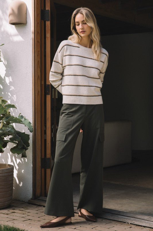 Ivory Camel Olive Crew Neck Sweater - The Nines