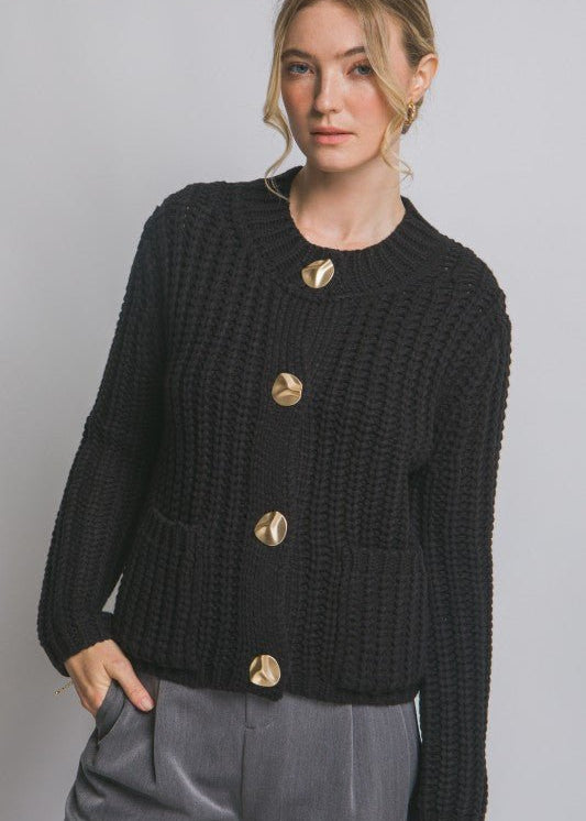 Chunky Knit Gold Button Cardigan - FINAL SALE! - The Nines