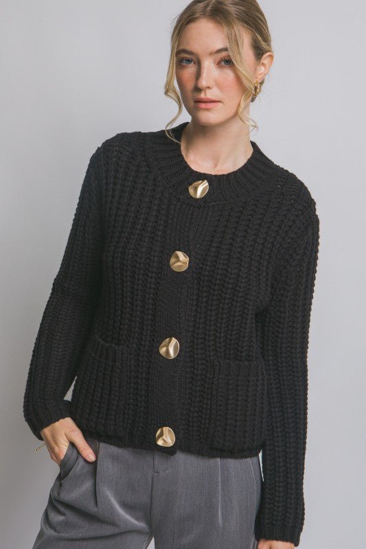 Chunky Knit Gold Button Cardigan - FINAL SALE! - The Nines
