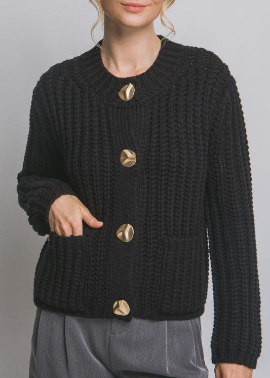 Chunky Knit Gold Button Cardigan - FINAL SALE! - The Nines