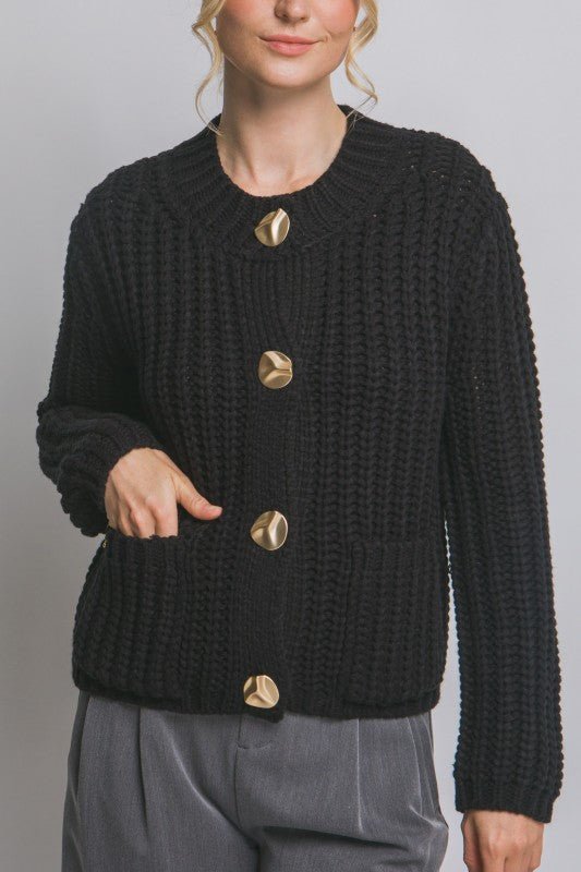 Chunky Knit Gold Button Cardigan - FINAL SALE! - The Nines