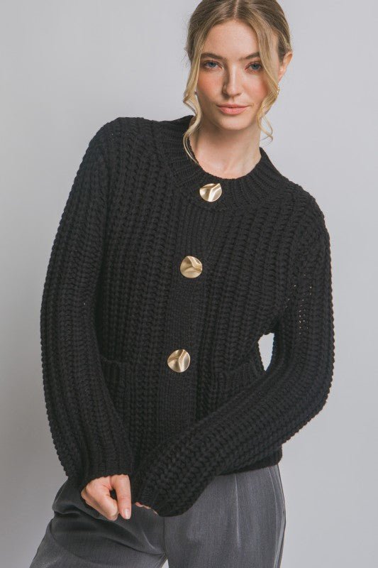 Chunky Knit Gold Button Cardigan - FINAL SALE! - The Nines