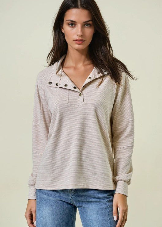 Buttery Soft Pinstripe Snap Button Top - 2 Colors! - The Nines