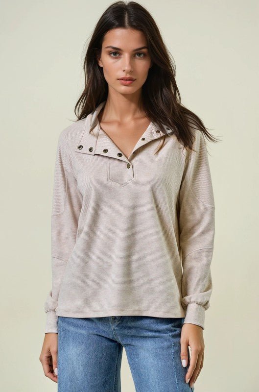 Buttery Soft Pinstripe Snap Button Top - 2 Colors! - The Nines