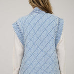 Washed Denim Quilted Shawl Vest - The Nines